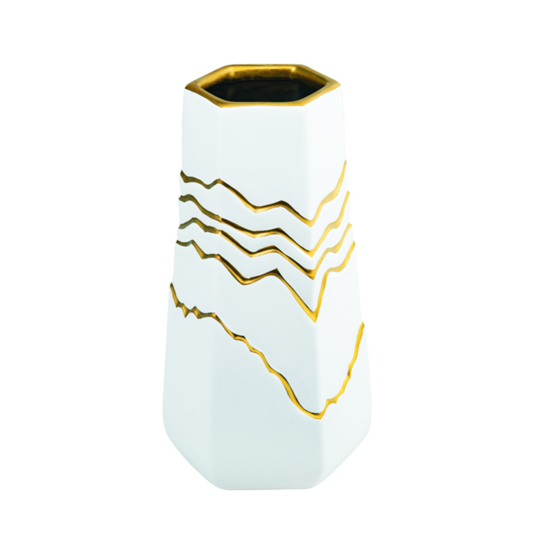 Scandi Flower Vases with Gold Wave Pattern