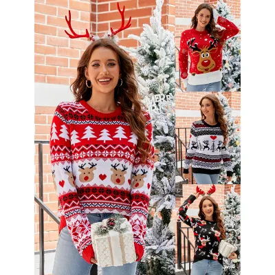 Mimikawa 산타 클로스 패턴 여성 크리스마스 스웨터