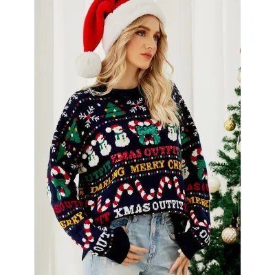 Mimikawa 산타 클로스 패턴 여성 크리스마스 스웨터