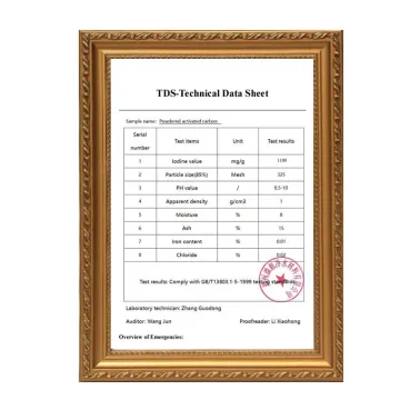 Activated Carbon TDS & Quality inspection certificate