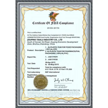 TAIALU ALU-FOIL FDA certification