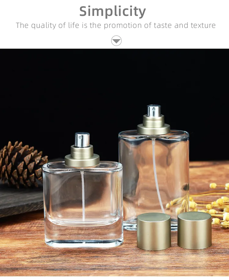 Flat round glass perfume bottle