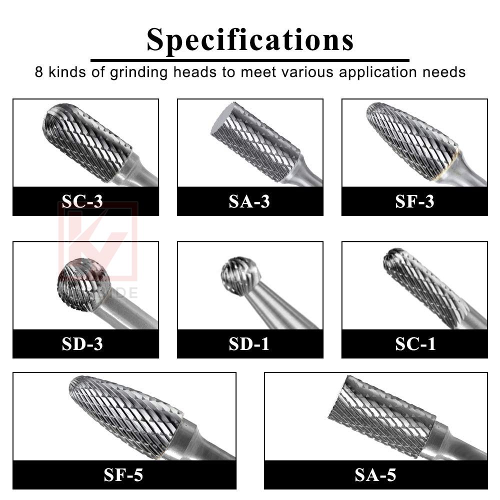 1/4'' Shank 8pcs Double Cut Solid Carbide Rotary Burr Bits Set