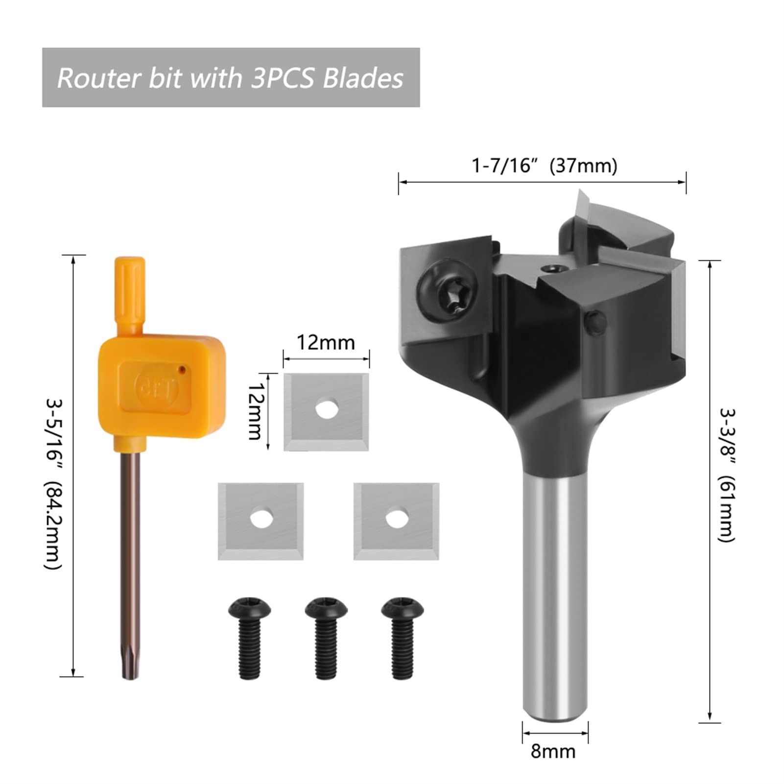 KY 3 Flute Spoilboard Surfacing Router Bits With Inserts