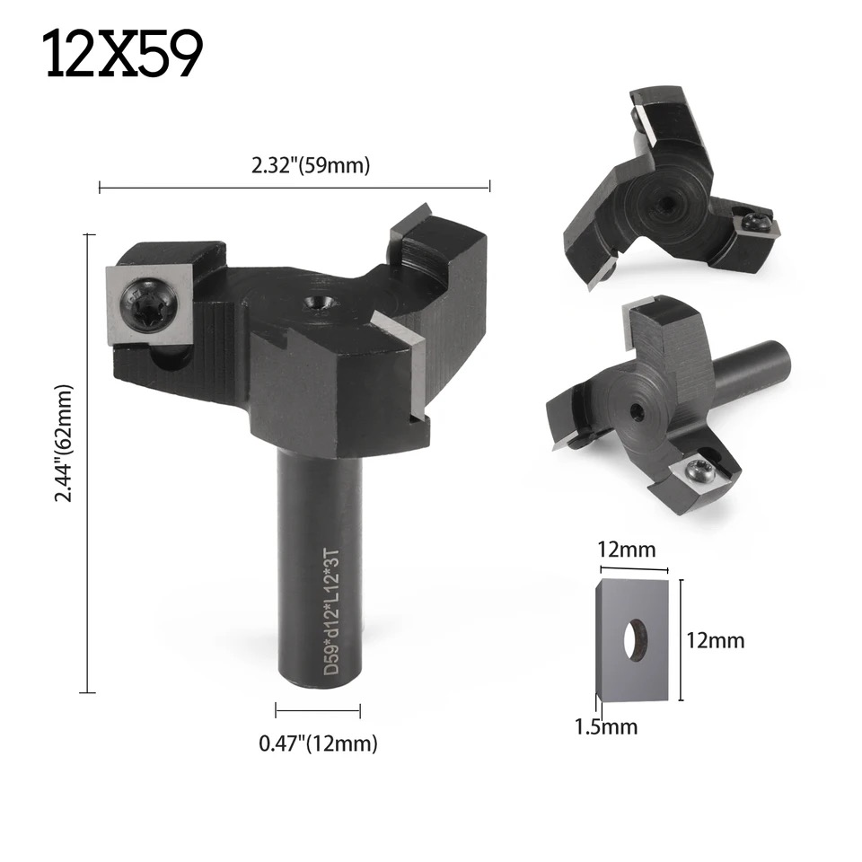 KY 3 Flute Spoilboard Surfacing Router Bits With Inserts