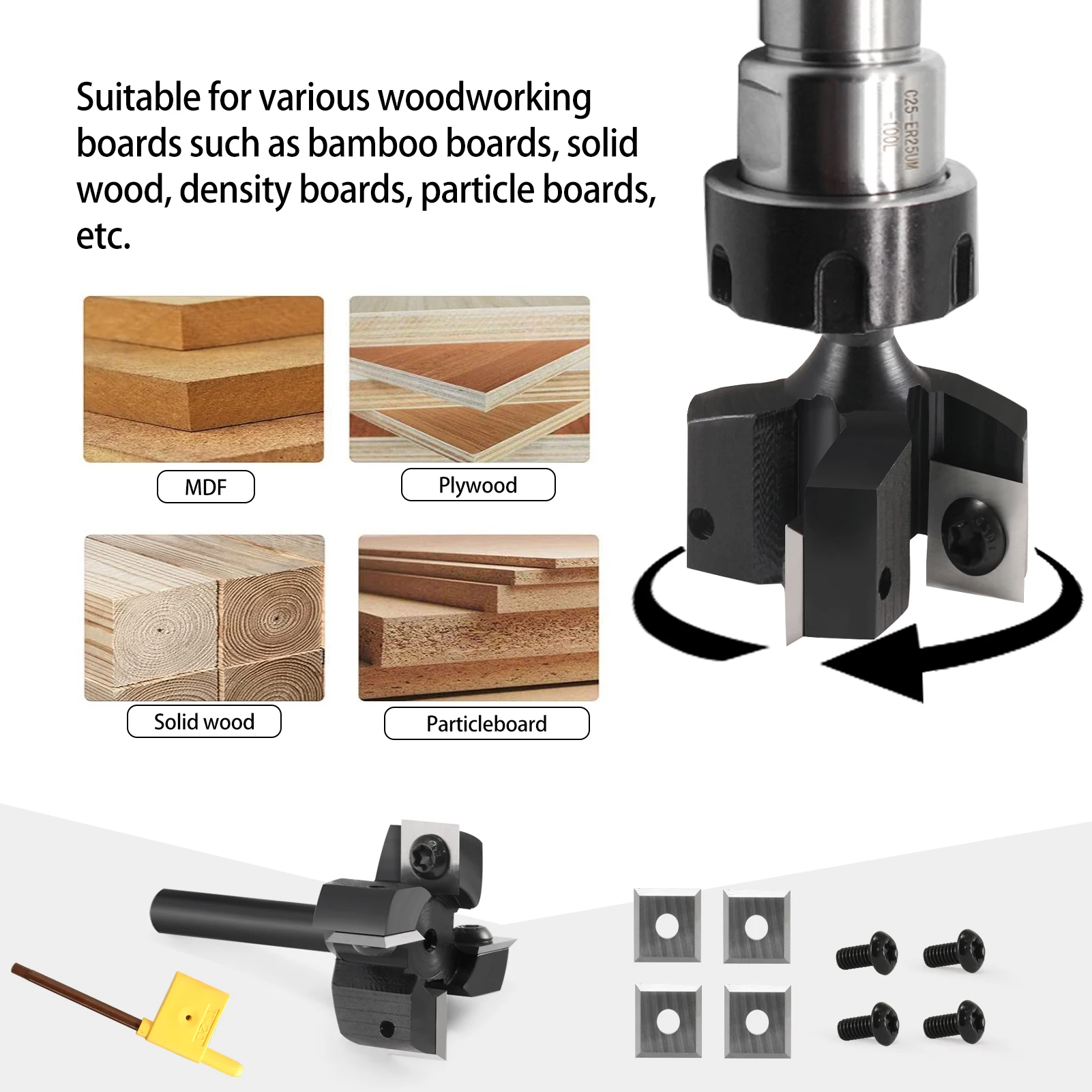 KY 4 Flutes Spoilboard Surfacing Router Bit with Carbide Blade