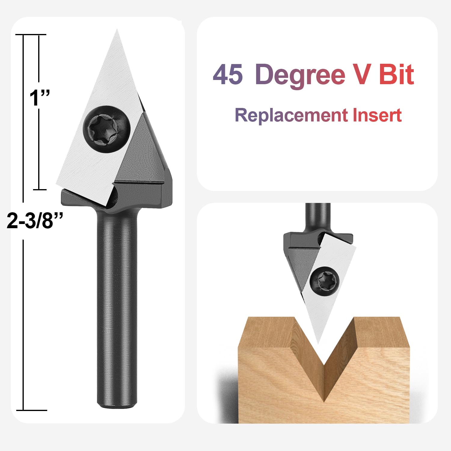 45 Degree V-Groove Chamfer Router Bit With Carbide Insert