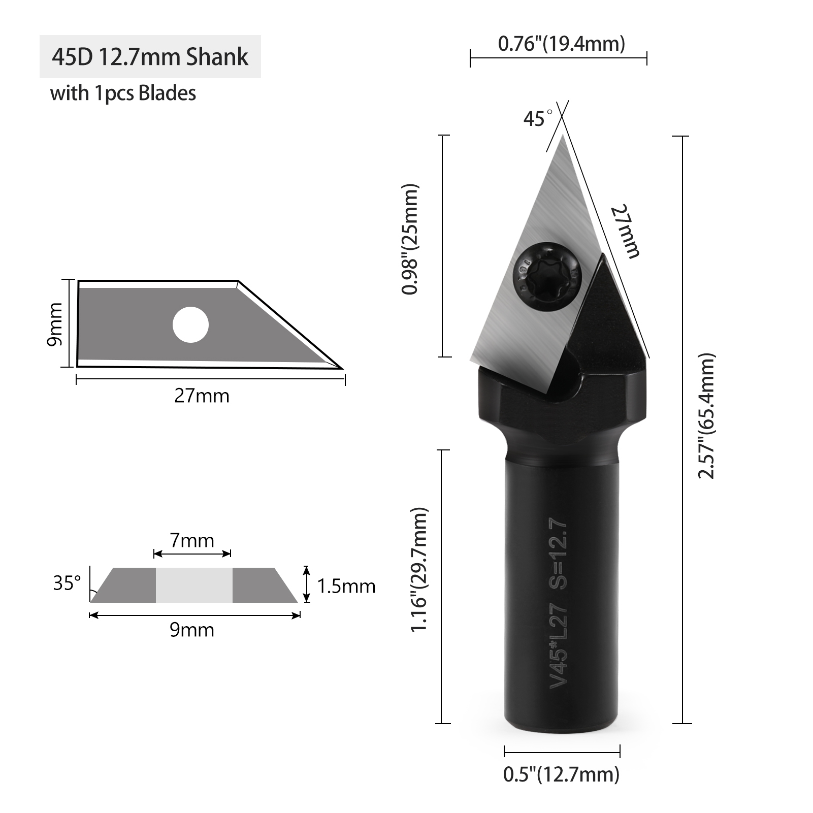 45 Degree V-Groove Chamfer Router Bit With Carbide Insert