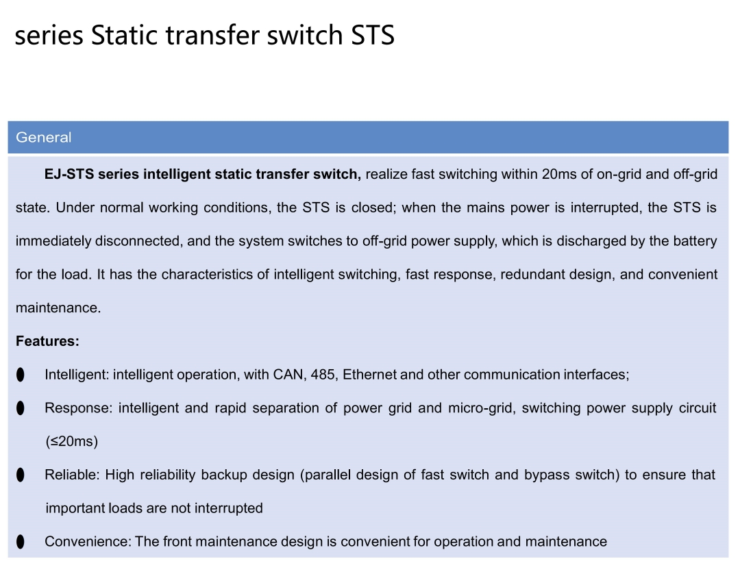 ESS Module Static transformer switch STS