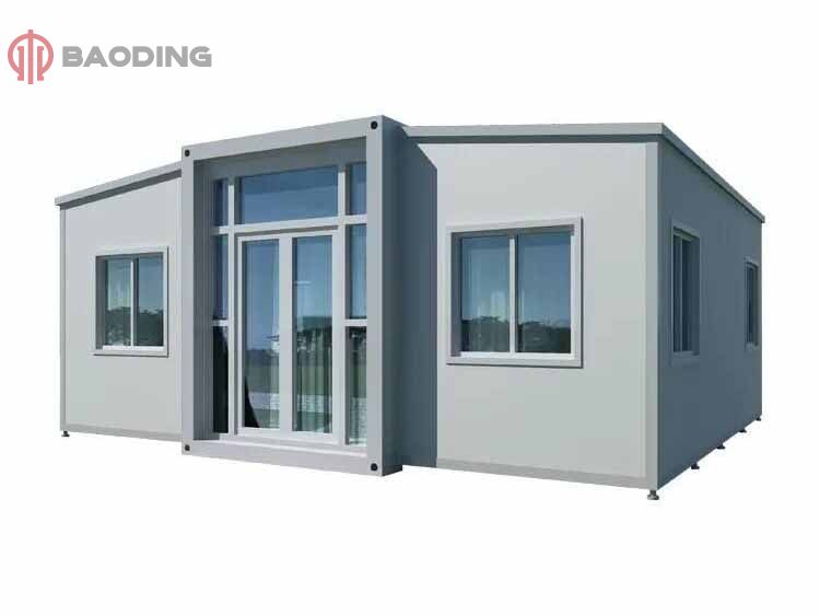 20ft expandable container house with glass curtain wall and integrated bathroom