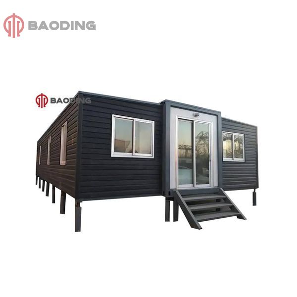 20ft expandable container house with glass curtain wall and kitchen cabinet