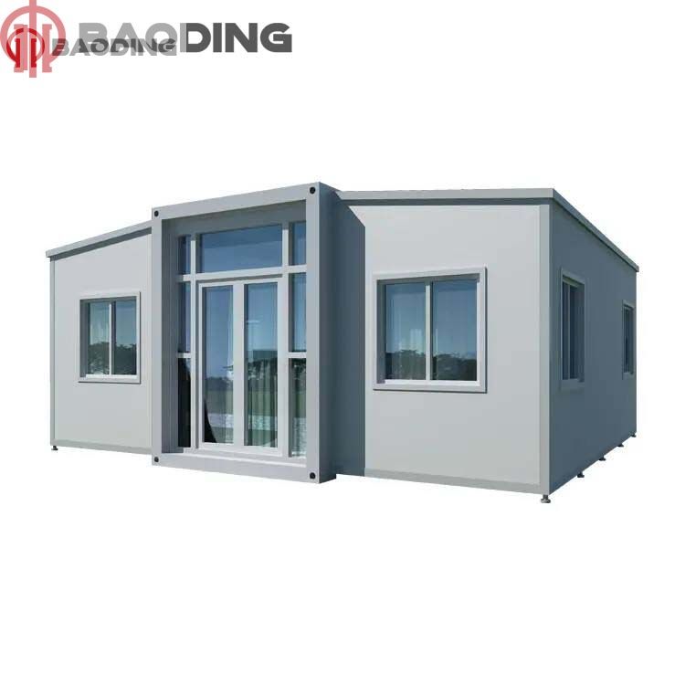 20ft expandable container house with dry-wet separation integrated bathroom and glass curtain wall