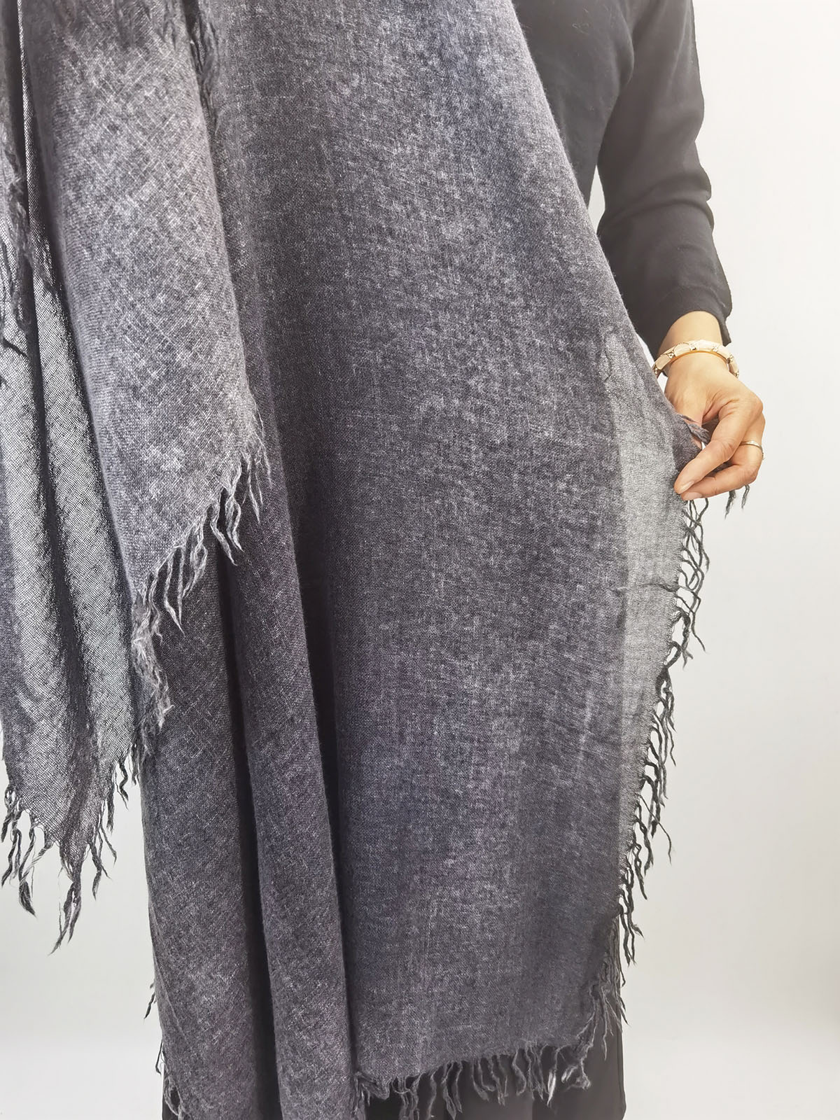 Cashmere worsted shawl drop printed