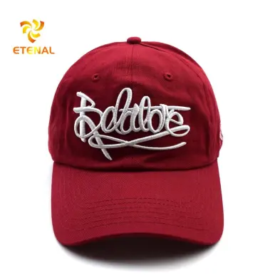 Customize Red Color 3D Embroidery Logo Dad Hat Headwear Gorras Baseball