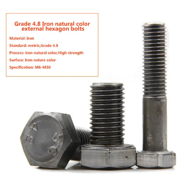 Grade 4.8 Hexagon Head Bolts Natural Color