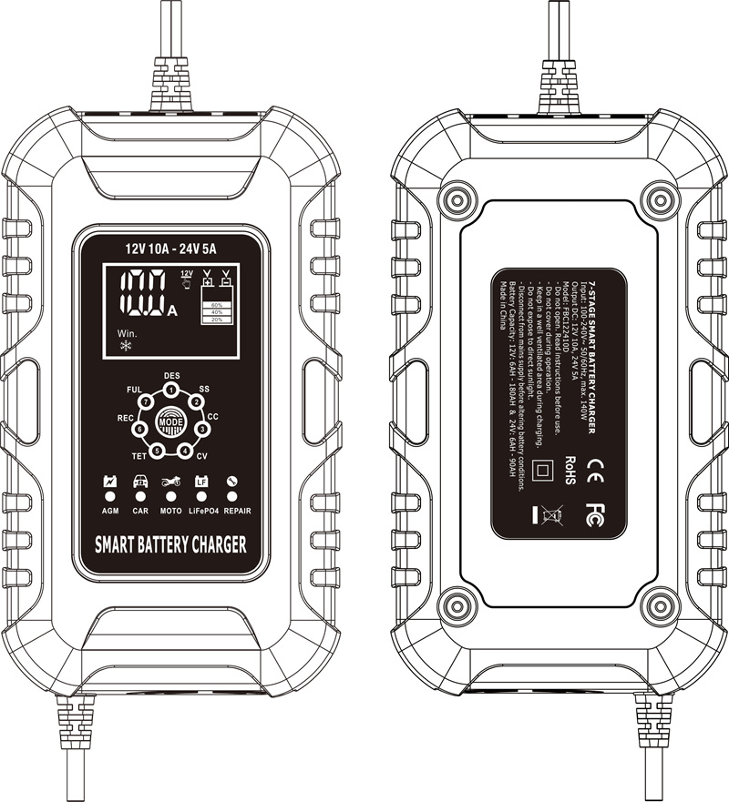 Foxsur Autobatterie-Ladegerät voll automatisches Auto 12v 10a 24v 5a  intelligente Schnell ladung für nasses Blei-Säure-Ladegerät LCD-Display -  AliExpress