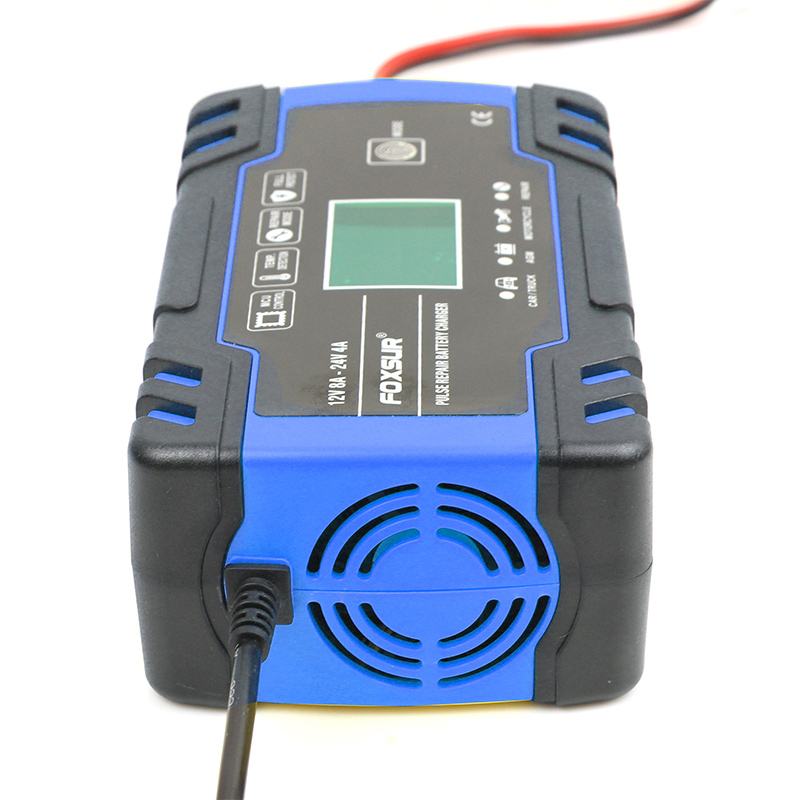 FOXSUR 12V 24V 8A 汽车摩托车电池充电器，铅酸AGM 凝胶湿智能电池充电
