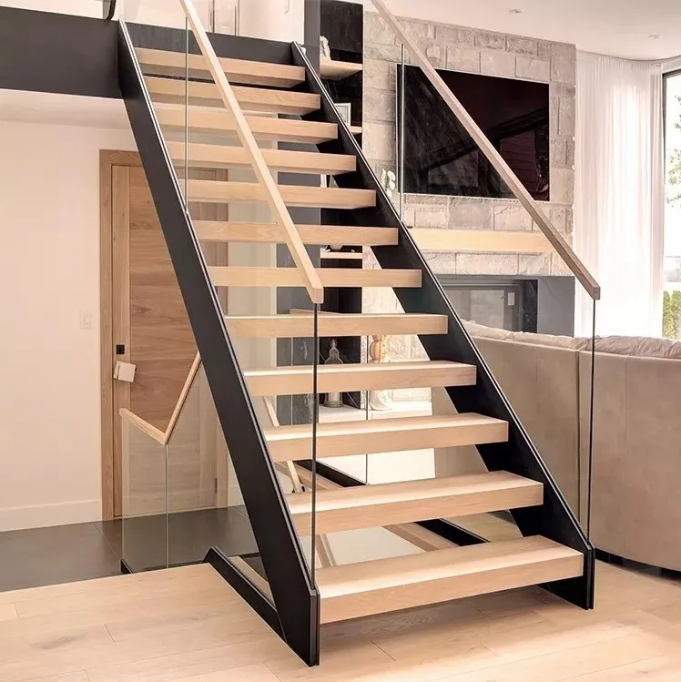 Double Stringer Steel Staircase With Concealed Tread Step 7258