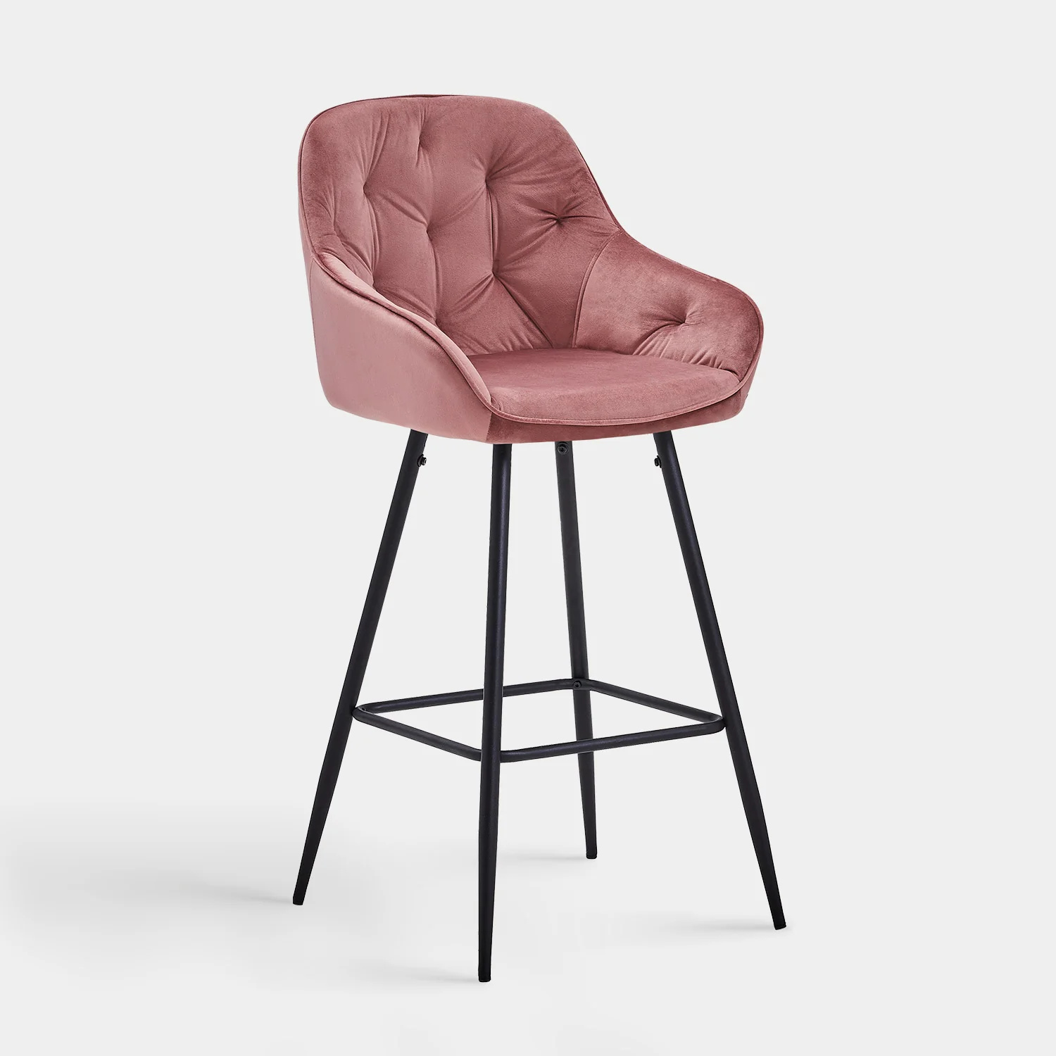 Luxurious Pink Tufted Velvet Bar Stool