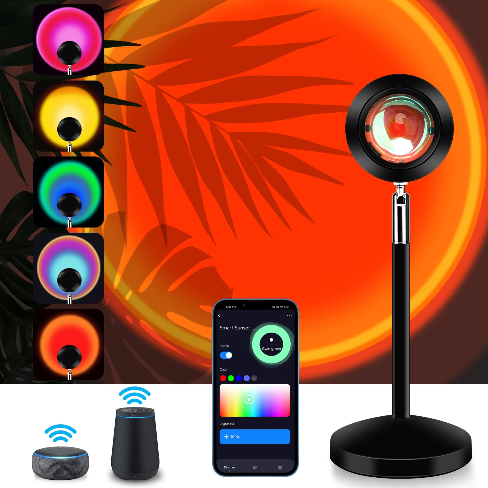 Smart Sunset Lamp with Alexa & App Control – Multicolor Projection for Ambiance