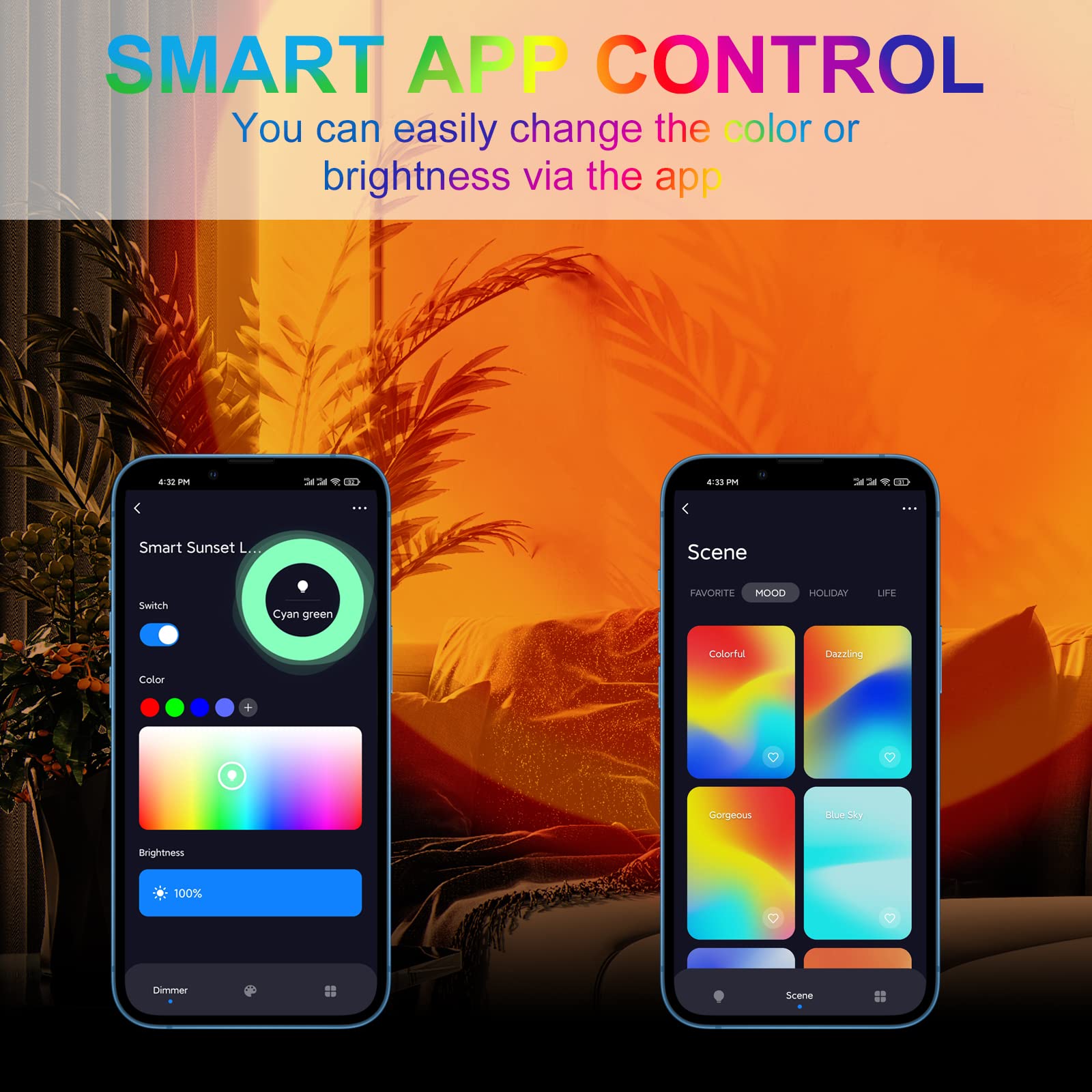 Smart Sunset Lamp with Alexa & App Control – Multicolor Projection for Ambiance