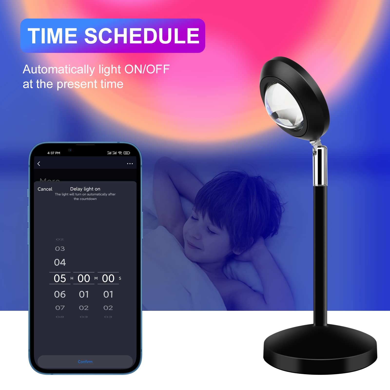 Smart Sunset Lamp with Alexa & App Control – Multicolor Projection for Ambiance