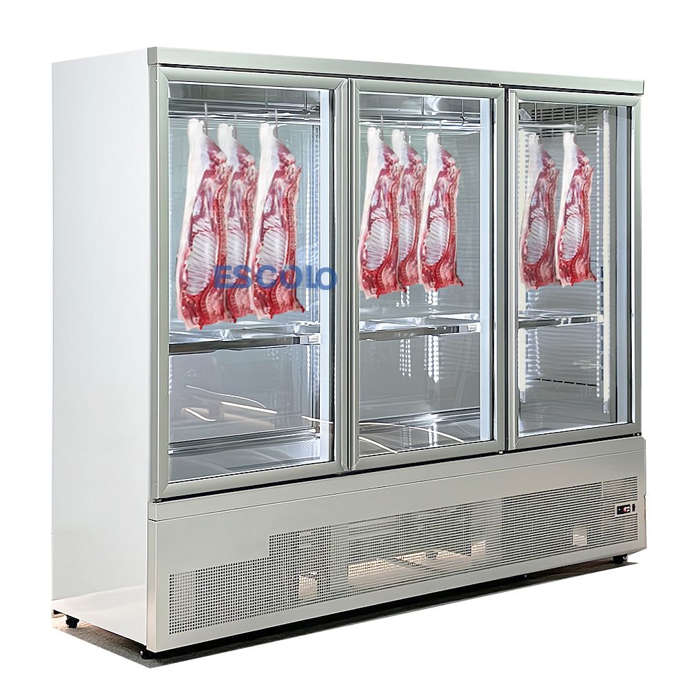 Hanging meat showcase refrigerator