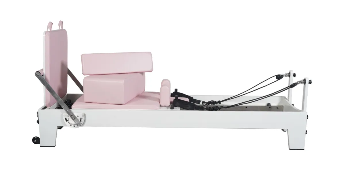 White Painted Oak Pink Pilates Equipment