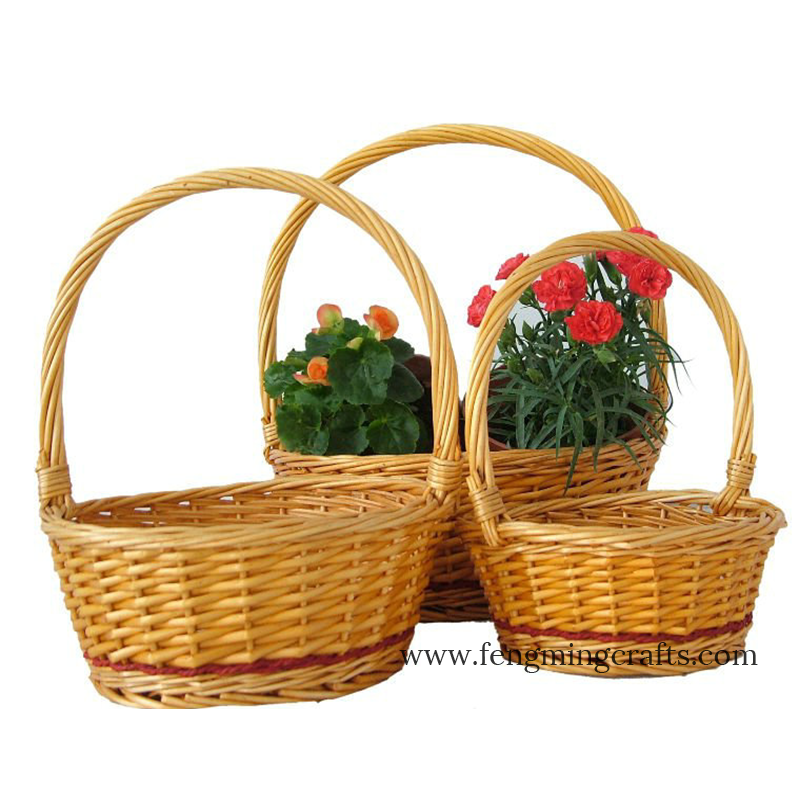 Willow Flower Basket With Handles Home Garden Wicker Flowerpot Basket