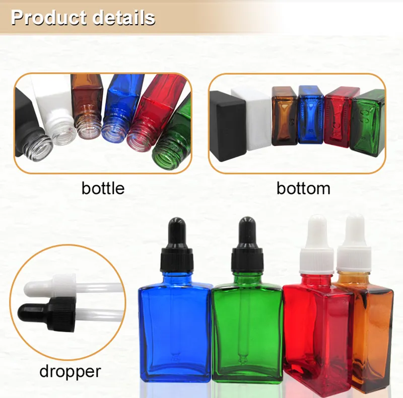 Flat square clear essential oil dropper bottle