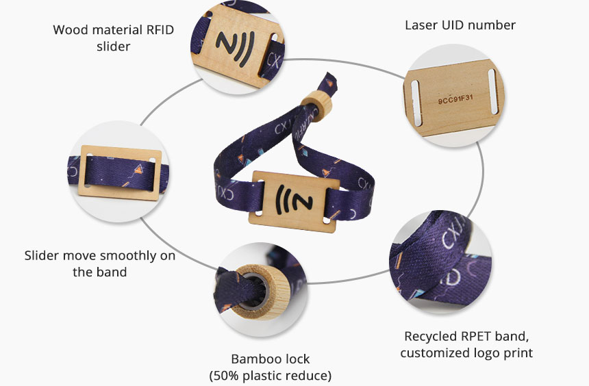 Eco-friendly 13.56Mhz RFID Events Wristband With Recycled Wooden Tag