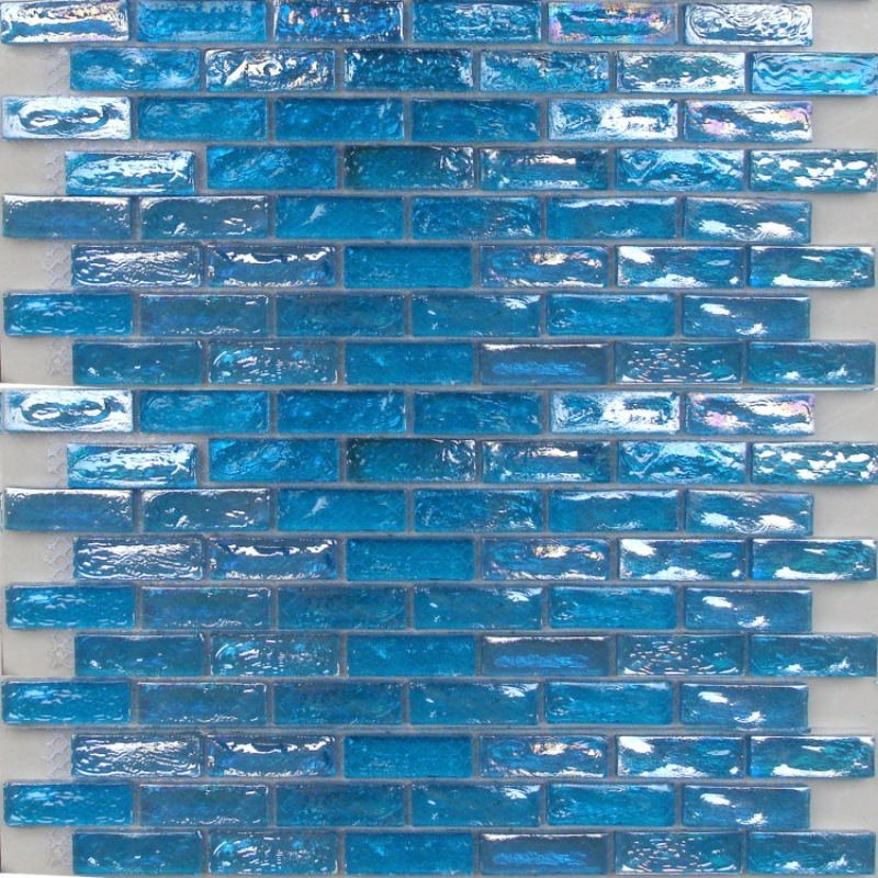 Glossy blue glass mosaic swimming pool tile