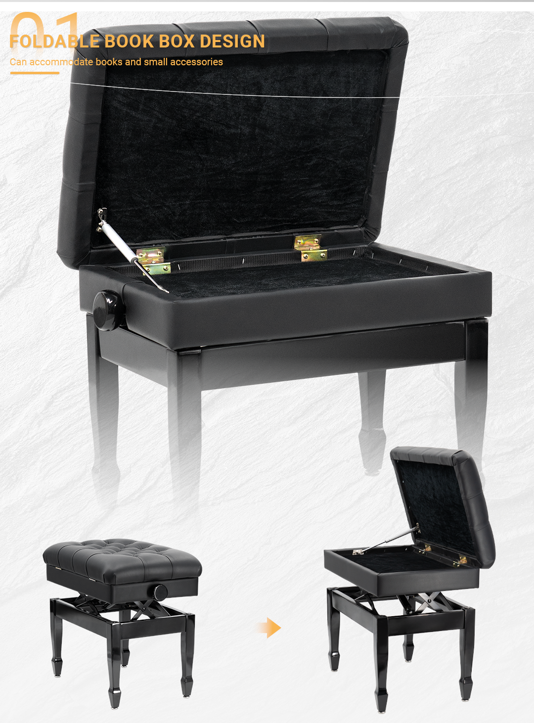 KB-014hd  hydraulic Piano Stool With Storage Box