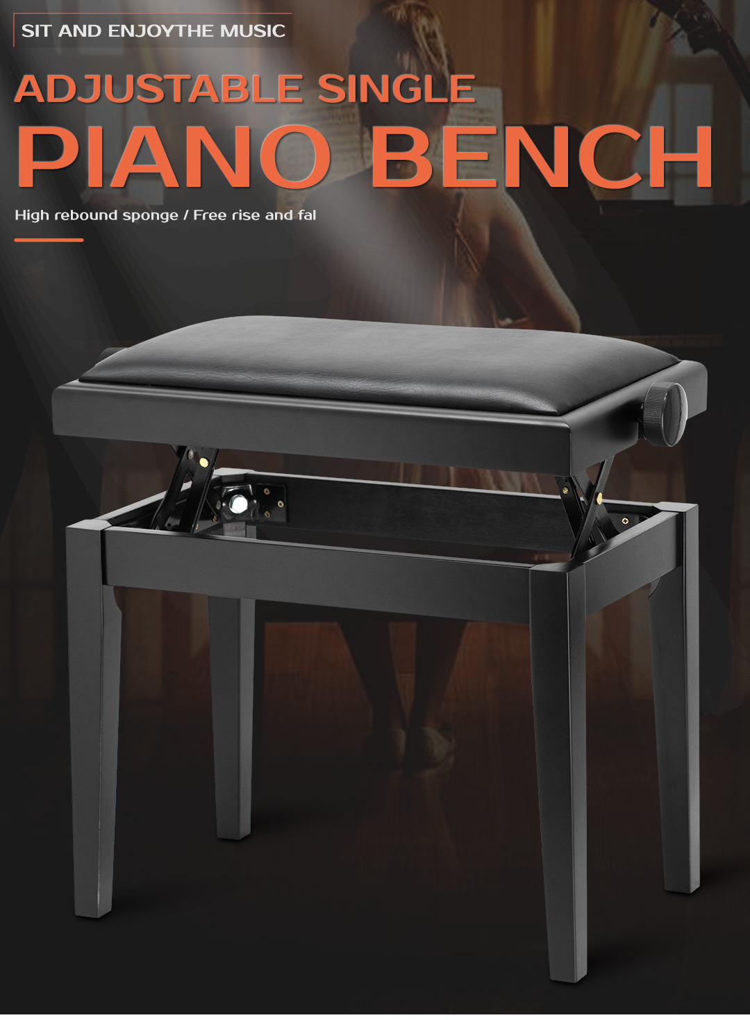 KB-05 Adjustable solid wood piano bench