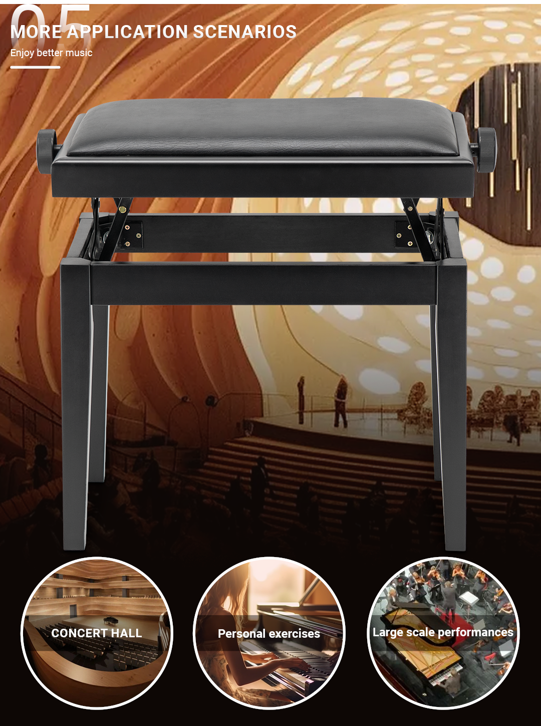 KB-05 Adjustable solid wood piano bench