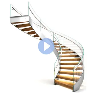 Double-Stringer Curved Wooden Stair