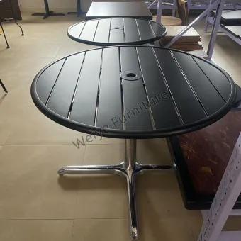 Metal Slats Outdoor Table with Umbrella Hole