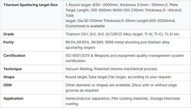 GR2 Titanium Target For PDV Coating big in stock
