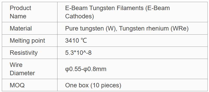 Electron Beam Tungsten Filaments