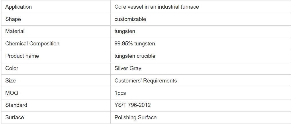 99 95 % Tungsten Crucible For Sale