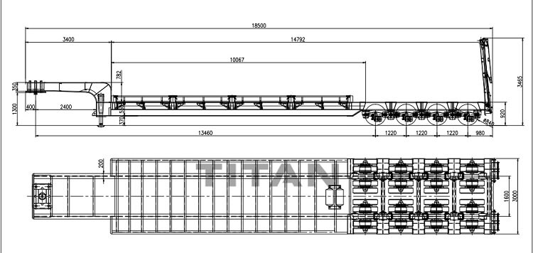 4 Axle 100 Ton Lowbed Semi Trailer