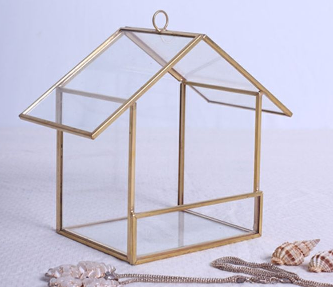 Handmade Geometric Glass Terrarium Flower House with Metal Frame