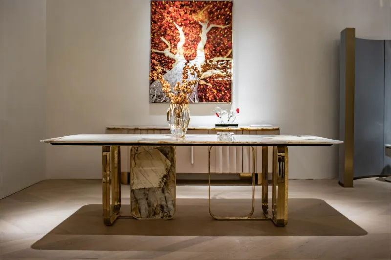 Table Salle à Manger Roche Bobois - Marbre De Sicile Pietra Di Gallo - 165x110cm - Neuve