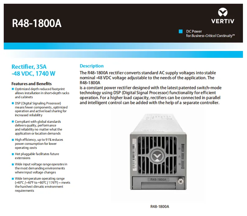Vertiv R48-1800A 1740W Efficient Rectifier module