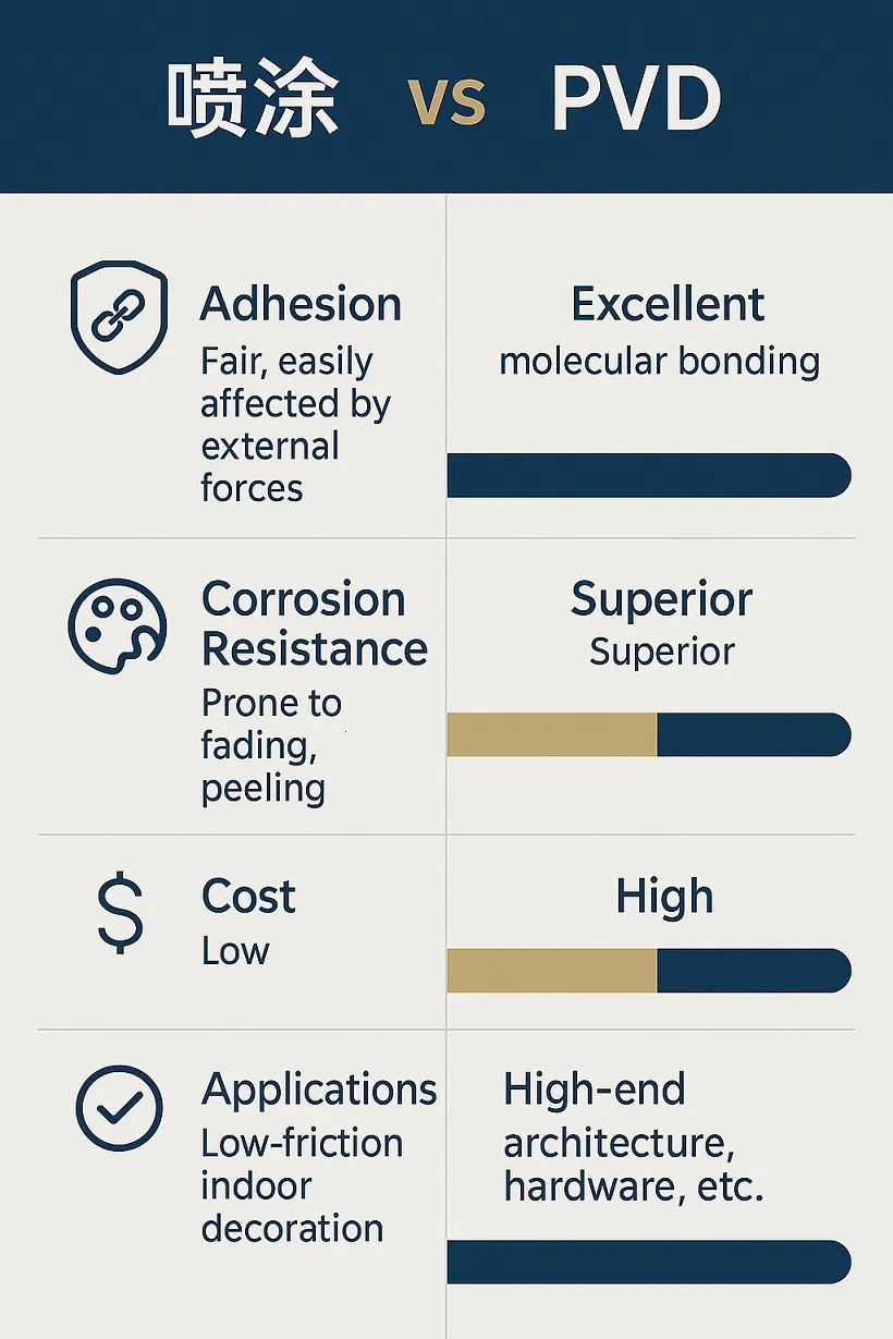 What is the difference between the spraying and vacuum plating processes of Hermdeco colored stainless steel coils? Which one is more durable?