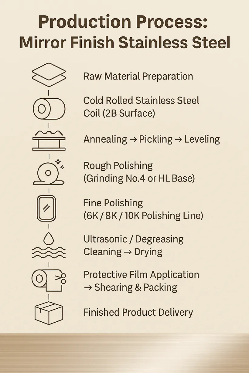 One picture to understand the production process of stainless steel mirror panel
