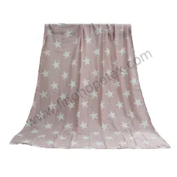 Baby Cotton Muslin Swaddle Blanket Pink with White Star Blanket