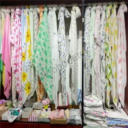 Baby Cotton Muslin Swaddle Blanket Pink with White Star Blanket