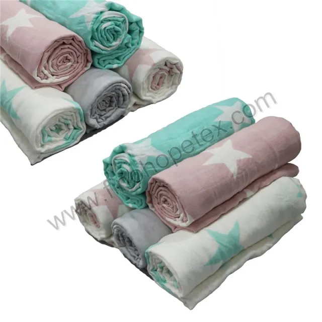 Coperta fasciatoio in mussola di cotone per bambini blu con coperta a stella bianca