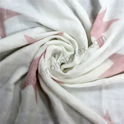 Baby Cotton Muslin Swaddle Blanket Pink with White Star Blanket